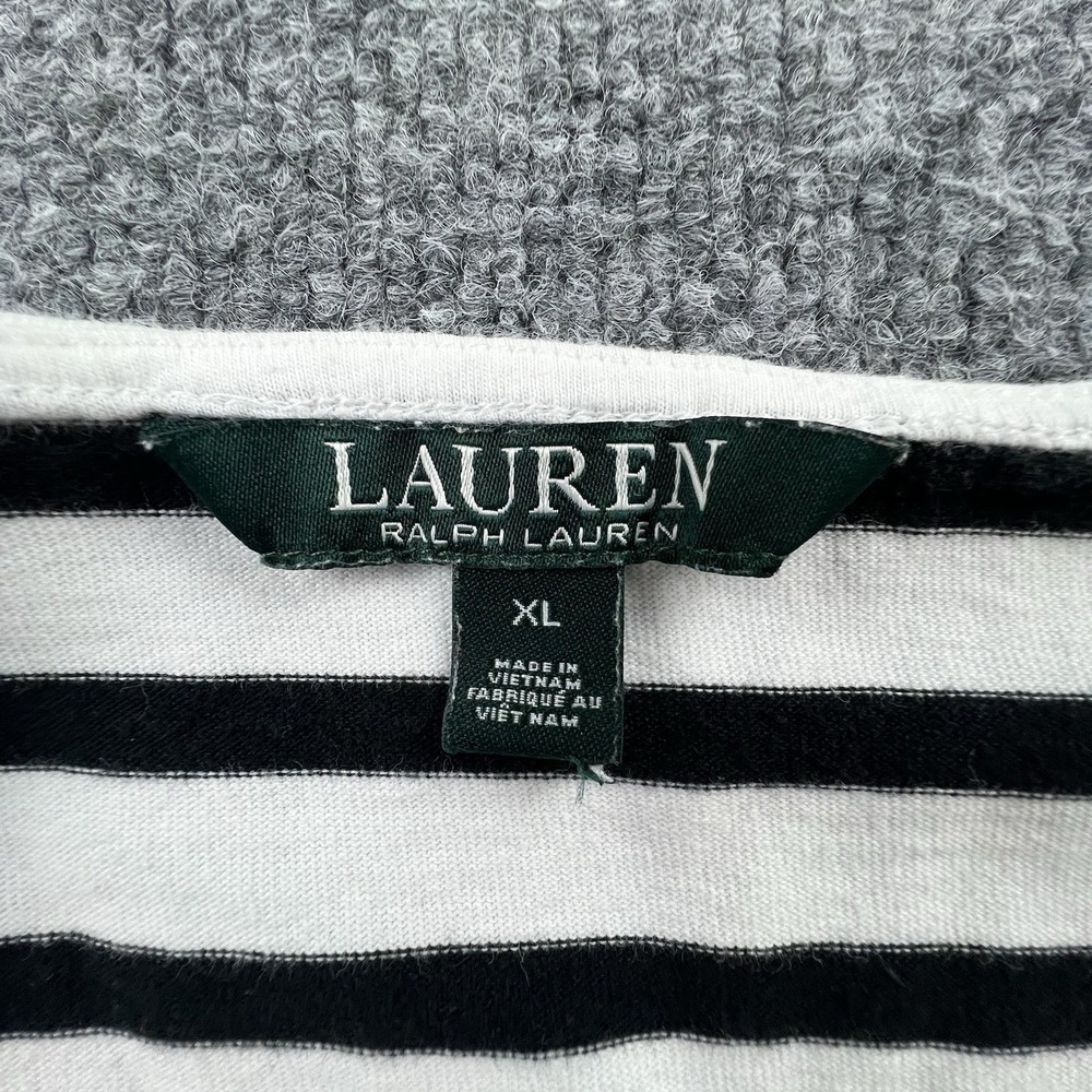 Lauren Ralph Lauren Striped Dress Womens XL Blk Wht Cotton Cold Shoulder Ruffle - Picture 5 of 11